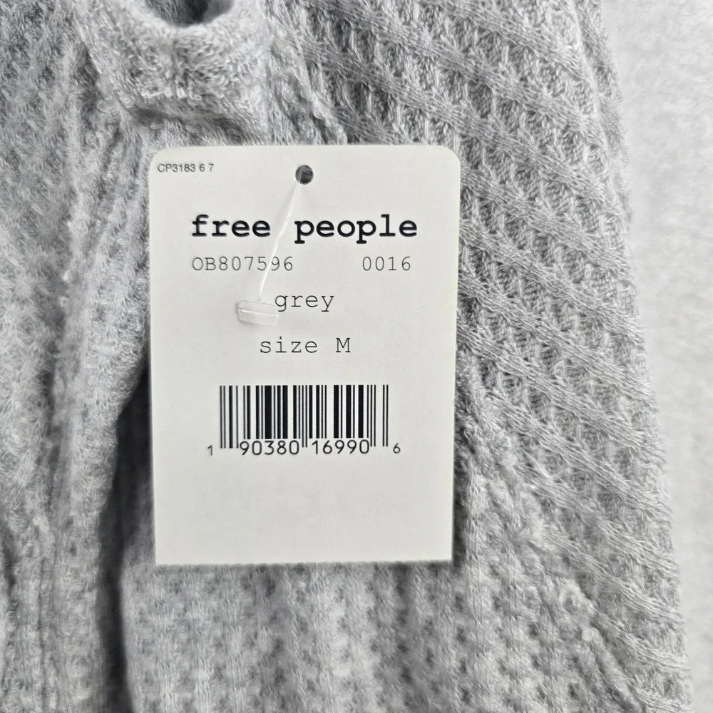 Free People -1649 NWT Swing It Cowl Neck Grey Sleeveless Waffle Knit Tunic Top M